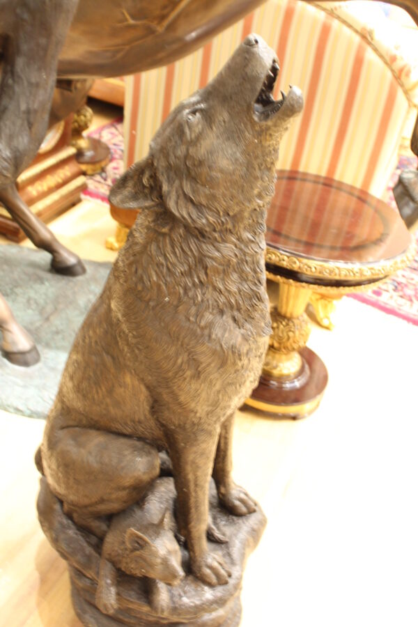 Wolf and Cubs Bronze Statue -  Size: 24"L x 17"W x 48"H.