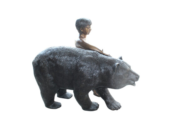 A bear with a boy bronze statue -  Size: 39"L x 24"W x 32"H. - Image 2