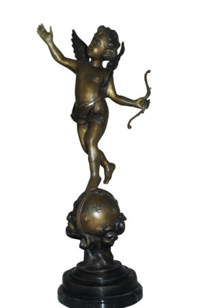 Angel on Earth Bronze Statue -  Size: 10"L x 13"W x 32"H.