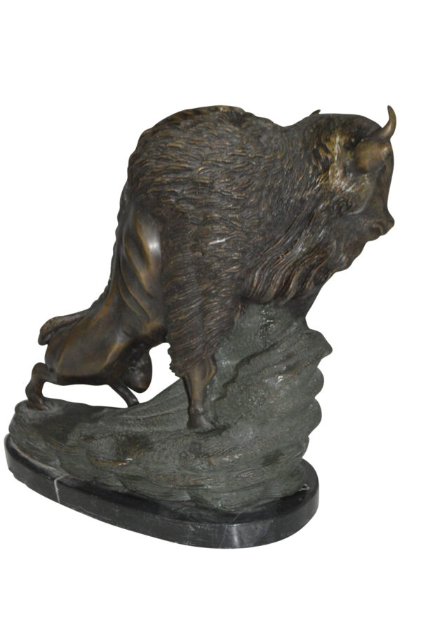 Bison Bronze Statue -  Size: 7"L x 14"W x 15"H.
