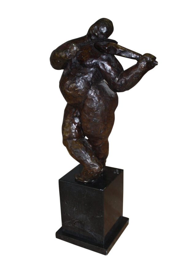 Botero style lady plays violin - Bronze Statue -  Size: 9"L x 6"W x 21.5"H.