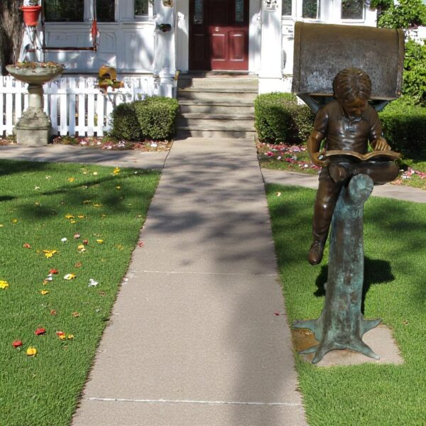 Boy Sitting by a Mailbox reading a book Bronze Statue -  16"L x 20"W x 50"H. - Image 3