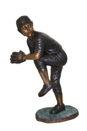 Boy plays baseball Bronze Statue -  Size: 22"L x 12"W x 36"H.