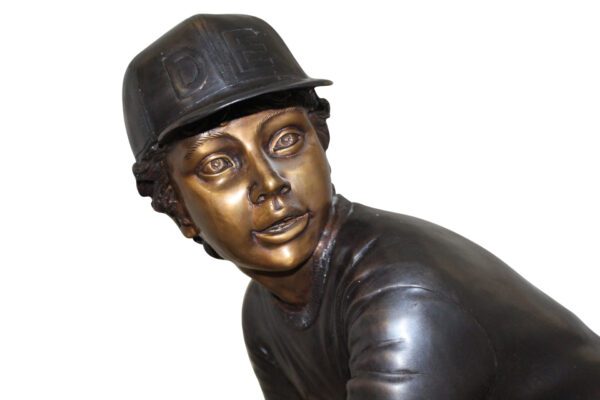 Boy plays baseball Bronze Statue -  Size: 22"L x 12"W x 36"H.