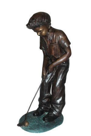 Boy plays golf Bronze Statue -  Size: 14"L x 18"W x 37"H.