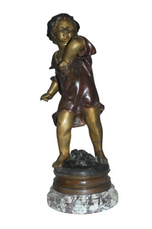 Boy standing Bronze Statue on Marble base -  Size: 10"L x 12"W x 26"H. 