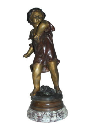 Boy standing Bronze Statue on Marble base -  Size: 10"L x 12"W x 26"H.