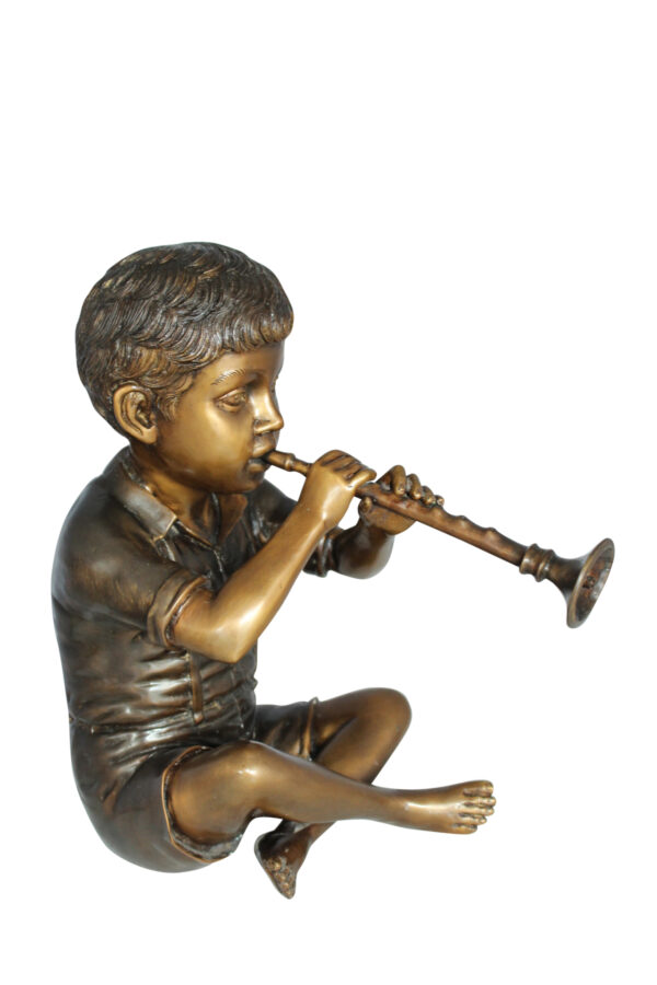 Boy with Flute fountain bronze statue -  Size: 7"L x 11"W x 14"H.