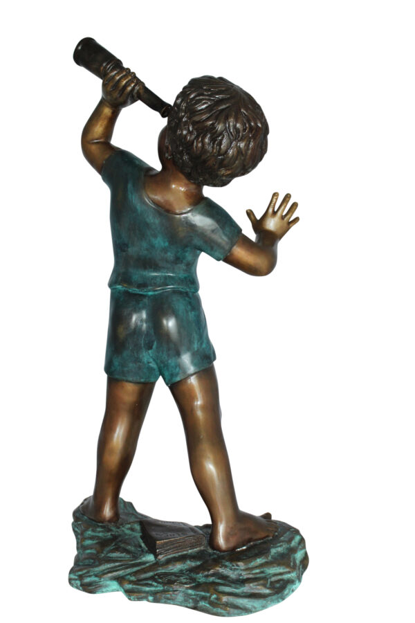 Boy with telescope Bronze Statue -  Size: 14"L x 10"W x 28"H.