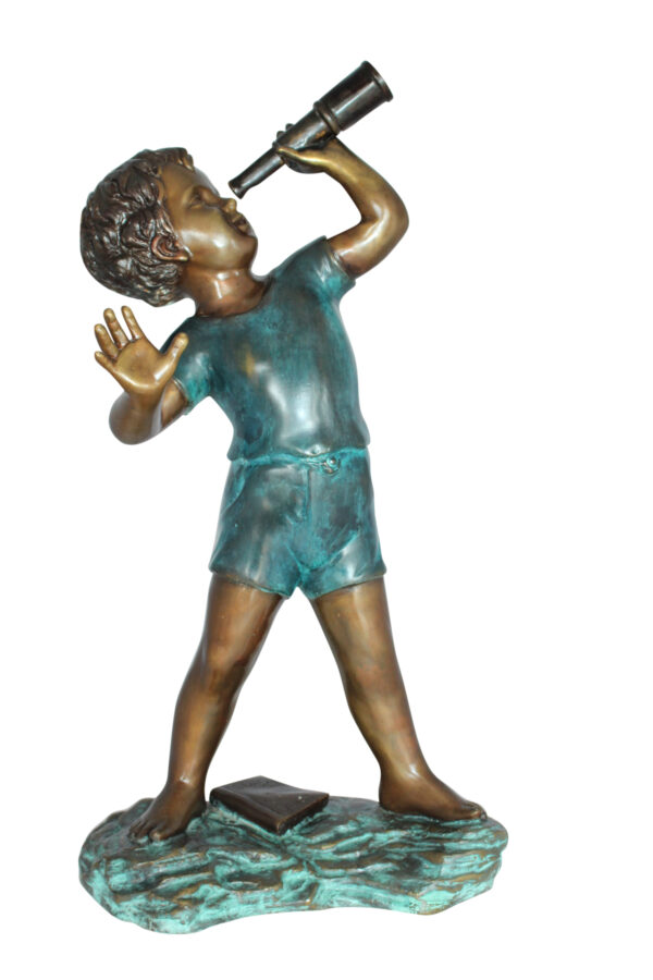 Boy with telescope Bronze Statue -  Size: 14"L x 10"W x 28"H.