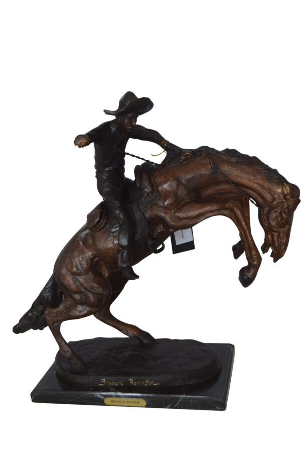 Bronco Buster Bronze Statue by Remington -  Size: 9"L x 24"W x 21"H.