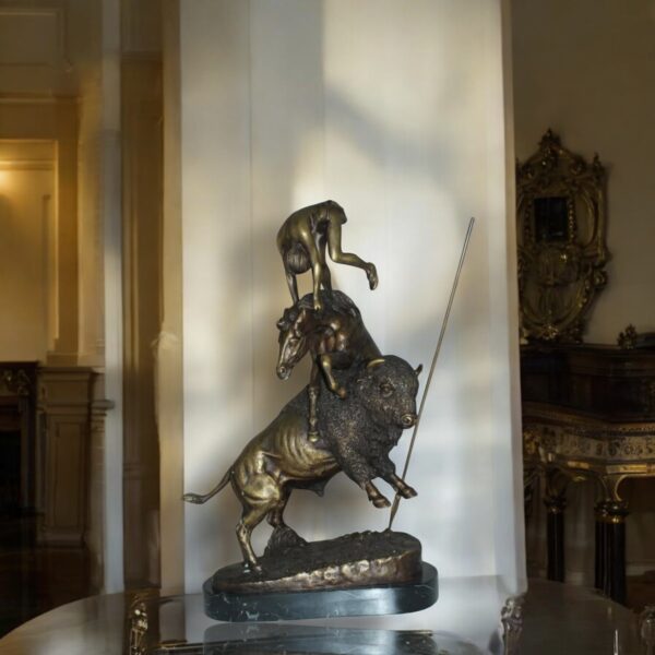 Buffalo Horse by Remington Bronze Statue -  Size: 14"L x 6"W x 20"H. - Image 2