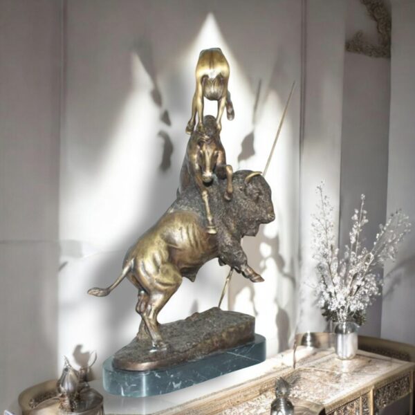 Buffalo Horse by Remington Bronze Statue -  Size: 14"L x 6"W x 20"H. - Image 3