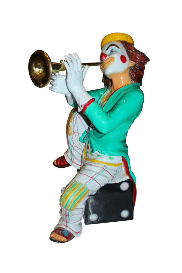 Colorful Clown Playing Instrument Bronze Statue -  Size: 18"L x 13"W x 31"H.