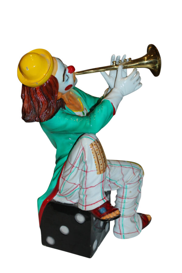 Colorful Clown Playing Instrument Bronze Statue -  Size: 18"L x 13"W x 31"H.