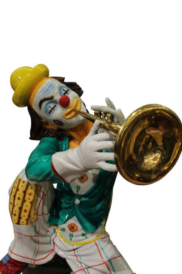 Colorful Clown Playing Instrument Bronze Statue -  Size: 18"L x 13"W x 31"H.