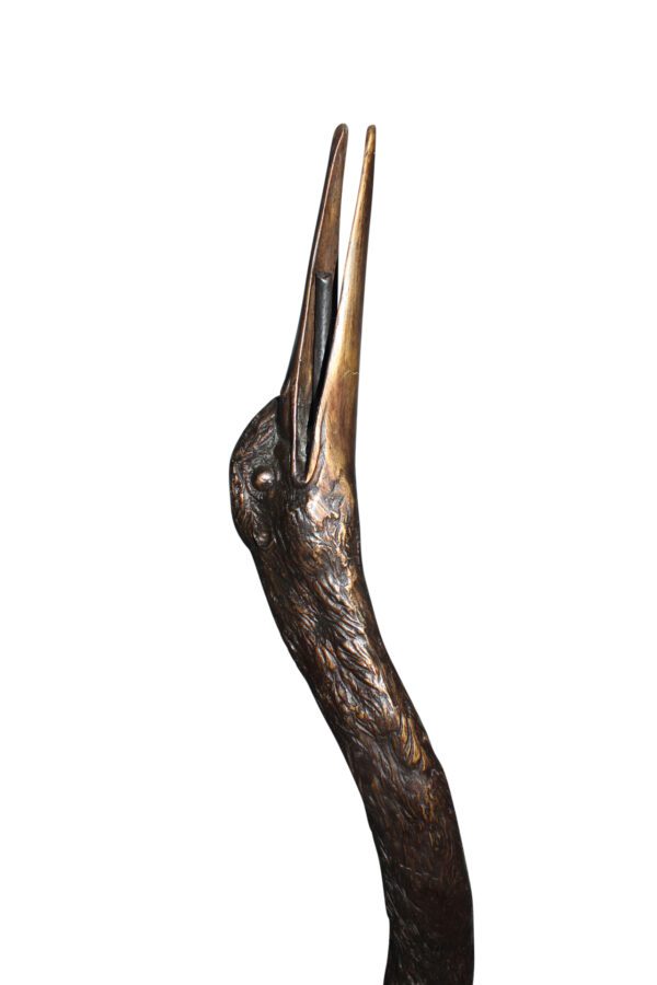 Crane head up fountain Bronze Statue -  Size: 13"L x 9.5"W x 52"H.