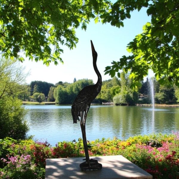 Crane head up fountain Bronze Statue -  Size: 13"L x 9.5"W x 52"H. - Image 2