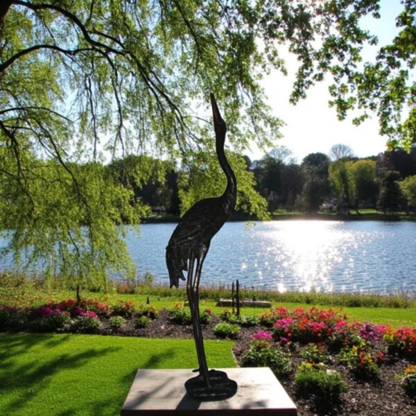 Crane head up fountain Bronze Statue -  Size: 13"L x 9.5"W x 52"H. - Image 3