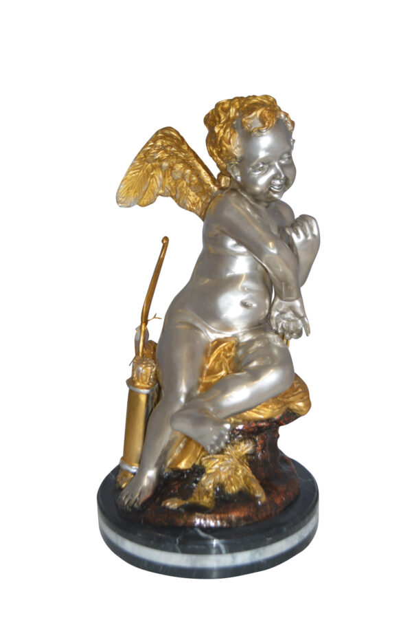 Cupid Girl On A Rock Bronze Statue  -  Size: 20"L x 15"W x 25"H.