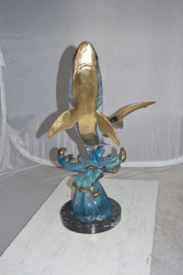 Shark Jumping off the water Bronze Statue -  Size: 14"L x 24"W x 28"H.