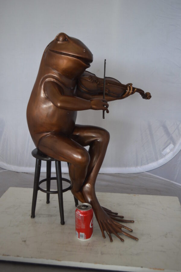 Frog plays violin Bronze Statue -  Size: 29"L x 18"W x 29"H.