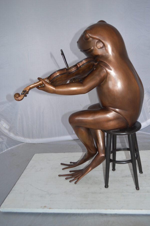 Frog plays violin Bronze Statue -  Size: 29"L x 18"W x 29"H.