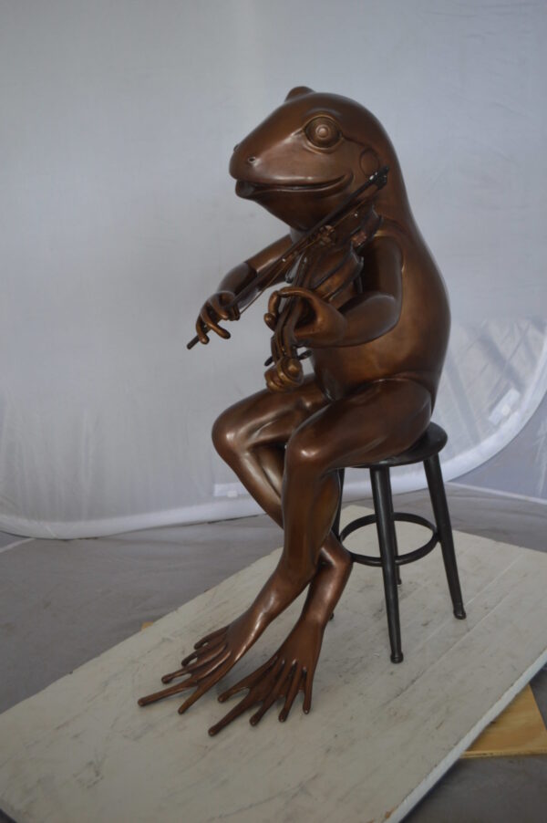 Frog plays violin Bronze Statue -  Size: 29"L x 18"W x 29"H.