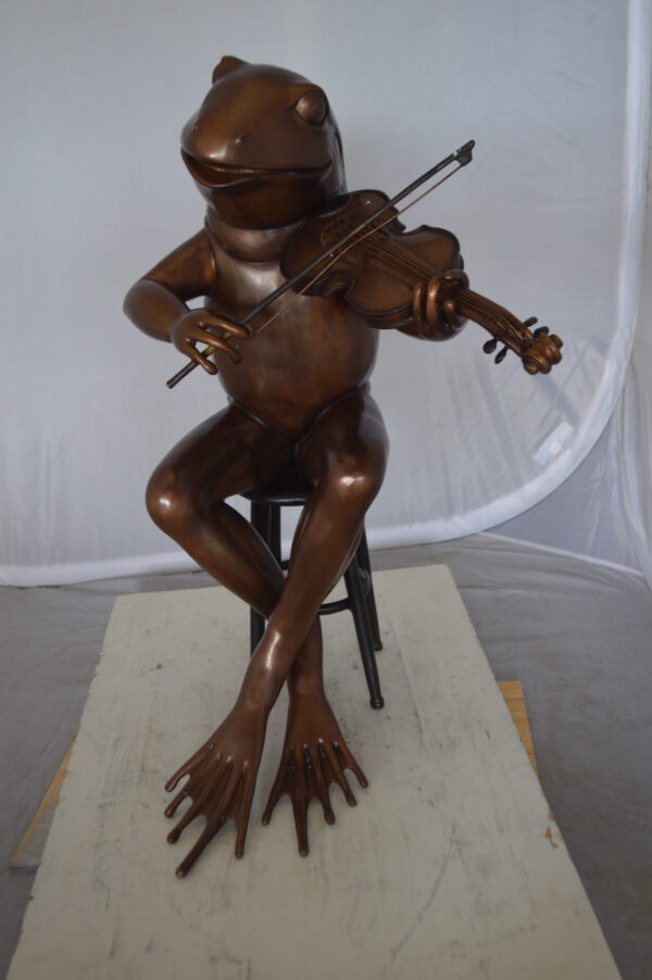 Frog plays violin Bronze Statue -  Size: 29"L x 18"W x 29"H.