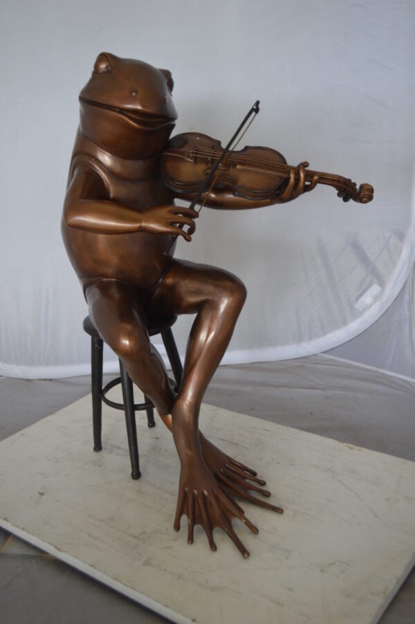 Frog plays violin Bronze Statue -  Size: 29"L x 18"W x 29"H.