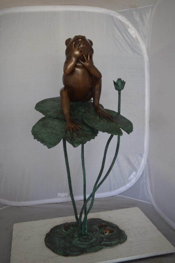 Frog on Lotus Bronze fountain Statue -  Size: 22"L x 20"W x 44"H.