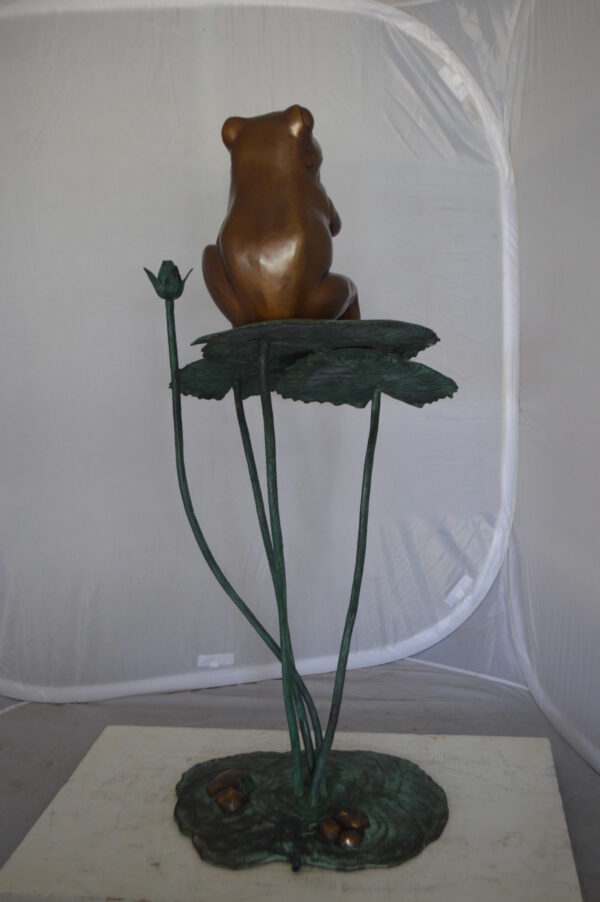 Frog on Lotus Bronze fountain Statue -  Size: 22"L x 20"W x 44"H.