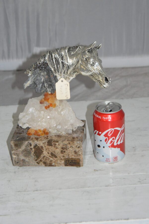 Horse on Crystal Stone mounted on Marble by Vidal -  Size: 4"L x 9"W x 10"H.