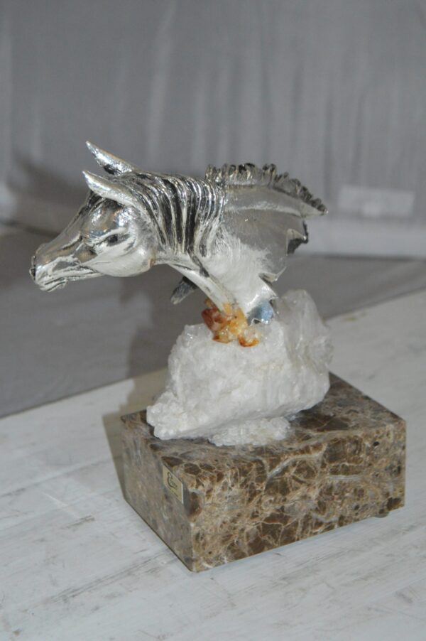 Horse on Crystal Stone mounted on Marble by Vidal -  Size: 4"L x 9"W x 10"H.