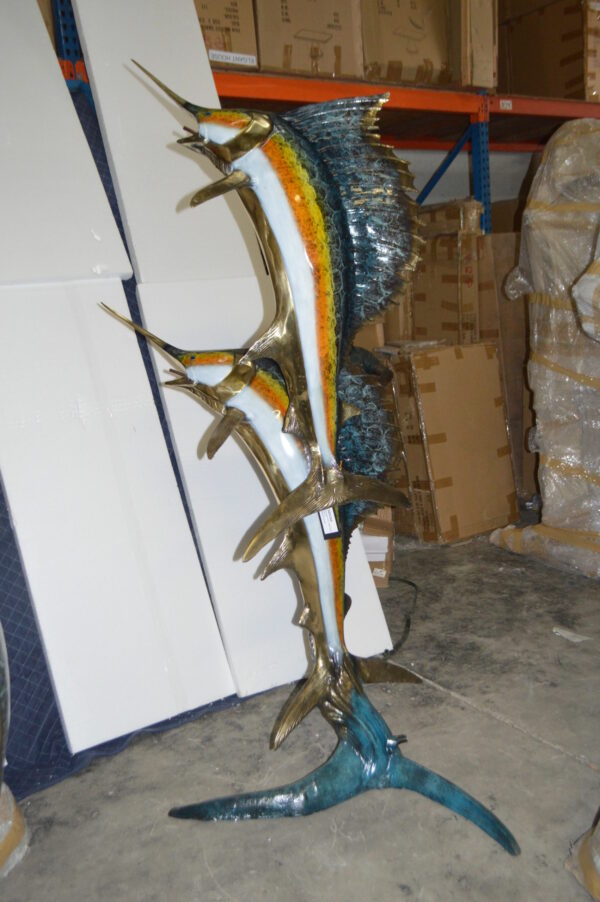 Two - large Sailfish fish Bronze Statue -  Size: 30"L x 43"W x 79"H.