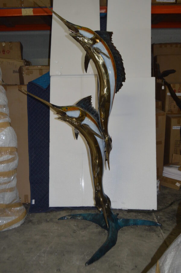 Two - large Sailfish fish Bronze Statue -  Size: 30"L x 43"W x 79"H.