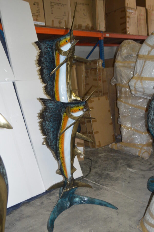 Two - large Sailfish fish Bronze Statue -  Size: 30"L x 43"W x 79"H.