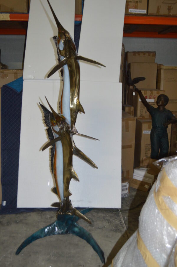 Two - large Sailfish fish Bronze Statue -  Size: 30"L x 43"W x 79"H.