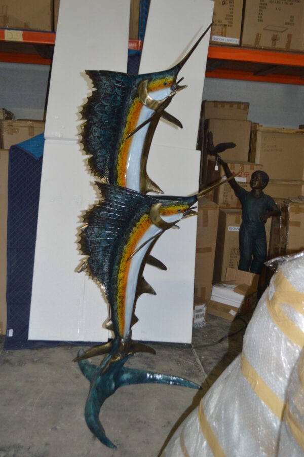 Two - large Sailfish fish Bronze Statue -  Size: 30"L x 43"W x 79"H.