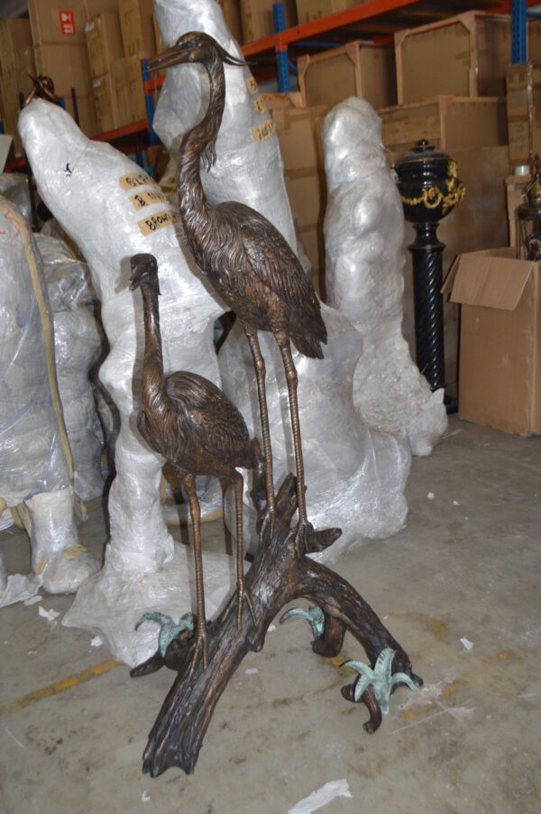 Two Herons on a three Bronze Fountain Statue -  Size: 32"L x 24"W x 67"H.