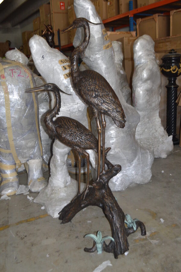 Two Herons on a three Bronze Fountain Statue -  Size: 32"L x 24"W x 67"H.