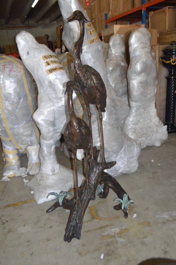 Two Herons on a three Bronze Fountain Statue -  Size: 32"L x 24"W x 67"H.