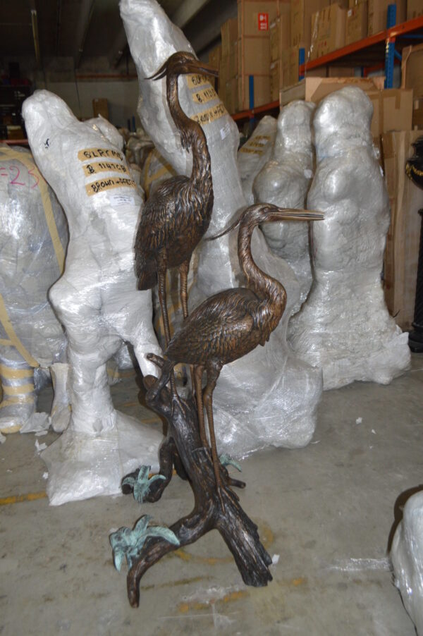 Two Herons on a three Bronze Fountain Statue -  Size: 32"L x 24"W x 67"H.