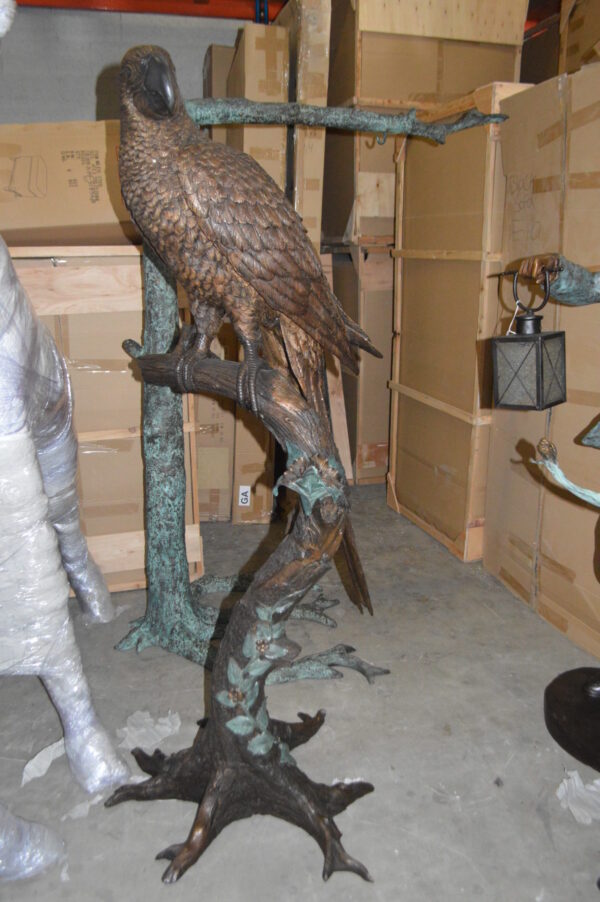 Parrot On A Tree Bronze Statue -  Size: 30"L x 24"W x 66"H.