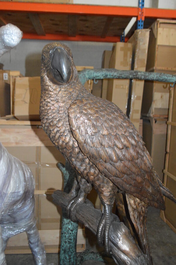 Parrot On A Tree Bronze Statue -  Size: 30"L x 24"W x 66"H.