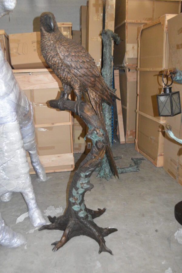 Parrot On A Tree Bronze Statue -  Size: 30"L x 24"W x 66"H.