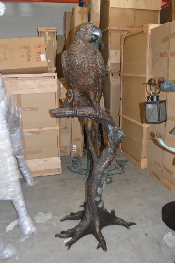 Parrot On A Tree Bronze Statue -  Size: 30"L x 24"W x 66"H.