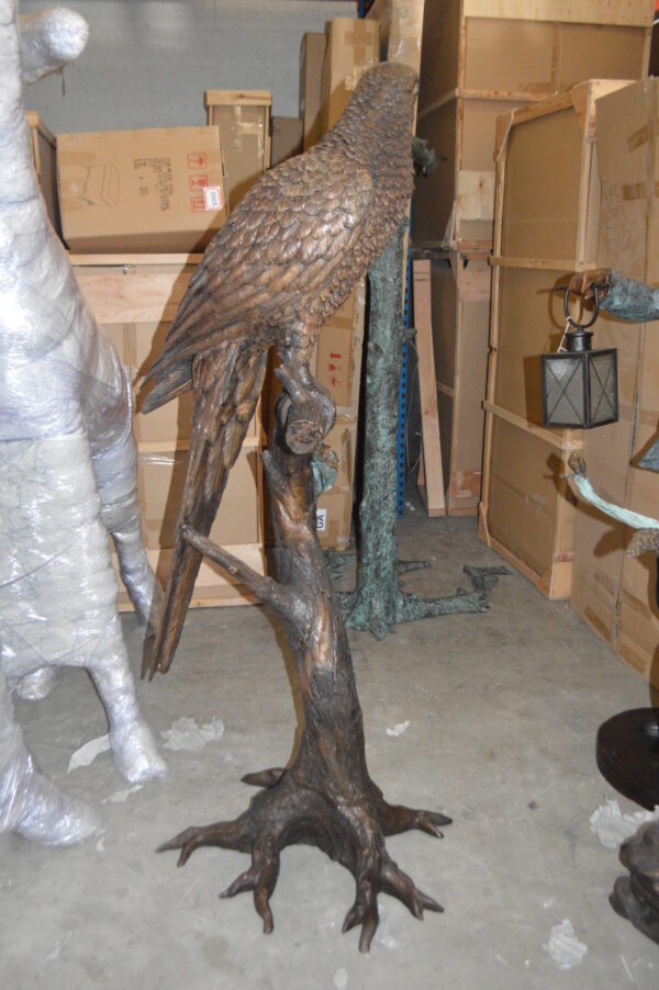 Parrot On A Tree Bronze Statue -  Size: 30"L x 24"W x 66"H.