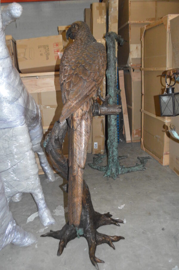 Parrot On A Tree Bronze Statue -  Size: 30"L x 24"W x 66"H.