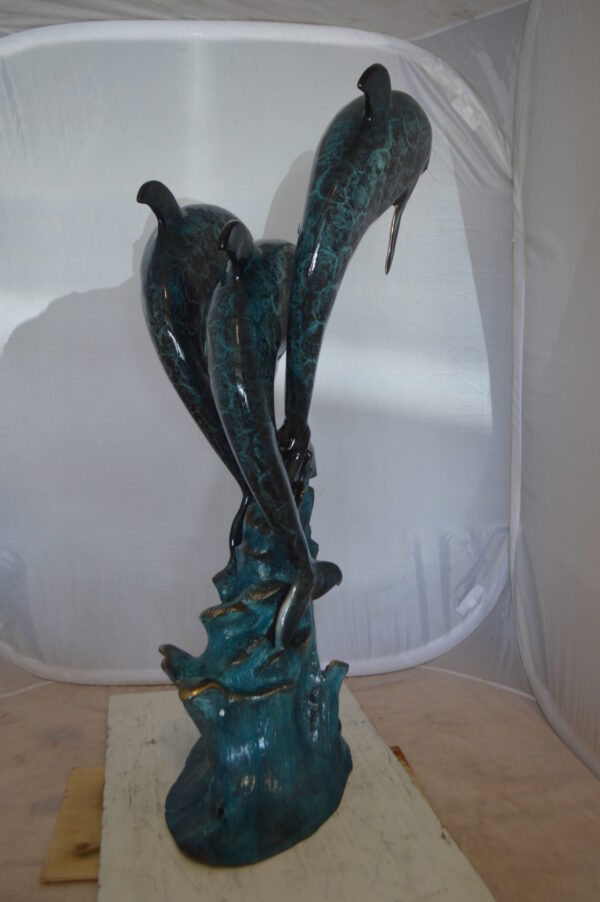 Three Dolphin Fountain  Bronze Statue -  Size: 21"L x 26"W x 45"H.